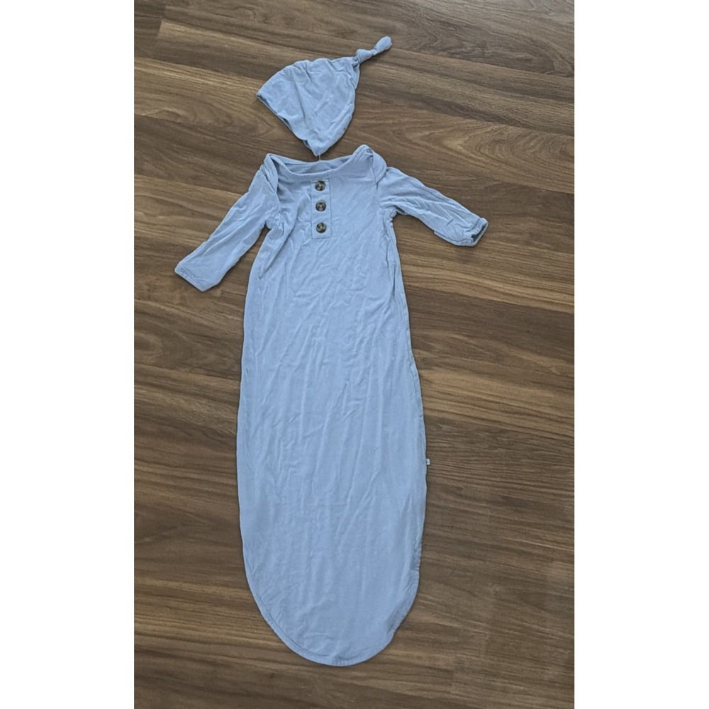 Caden Lane Baby Newborn Boys Blue Sleeper Bunting Gown Cap EUC Bamboo